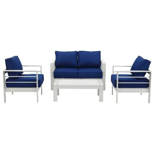 Nason 4-Pc Outdoor Lounge Set - Navy - Blue