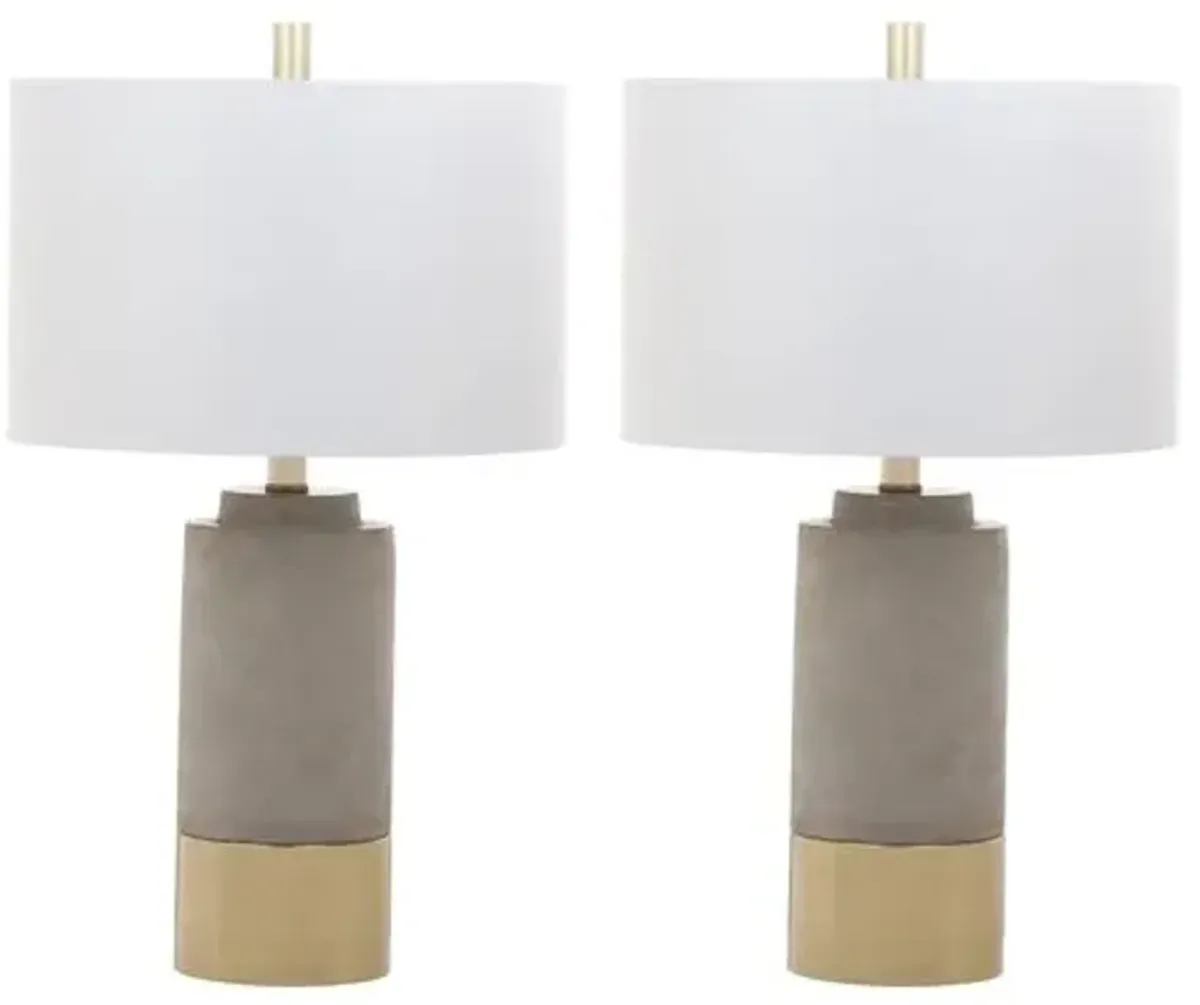 Set of 2 Chloe Concrete Table Lamps - Gray/Gold