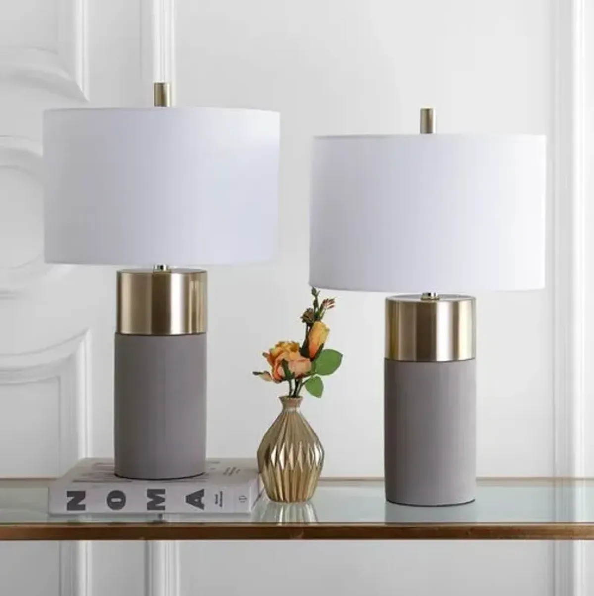 Set of 2 Chloe Concrete Table Lamps - Gold/Grey