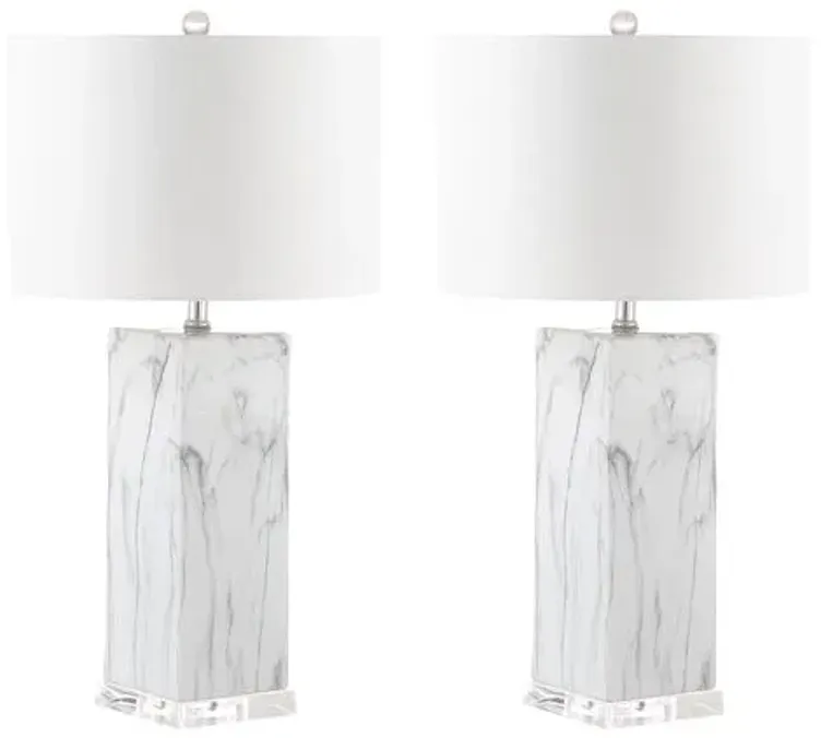 Set of 2 Addie Table Lamps - Black/White Marble