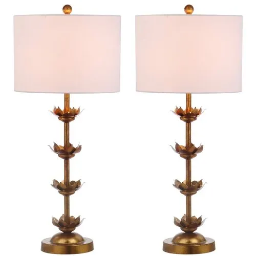 Set of 2 Nolden Floral Table Lamps - Antiqued Gold Leaf