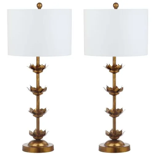 Set of 2 Nolden Floral Table Lamps - Antiqued Gold Leaf