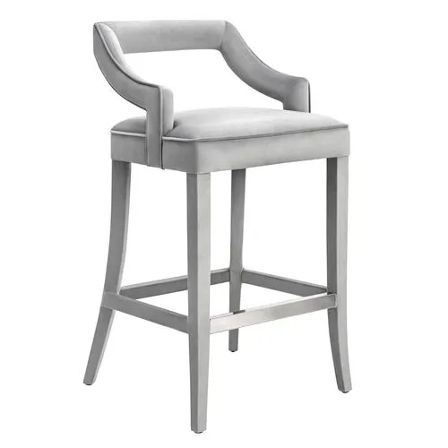 Serena Velvet Barstool - Gray