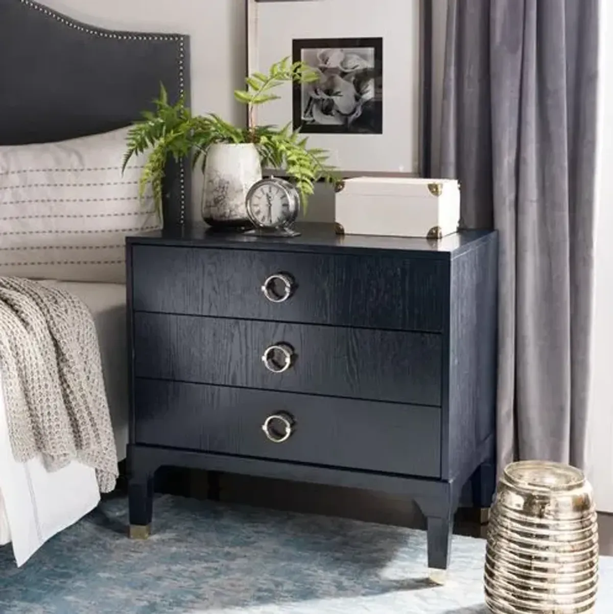 Royce Nightstand - Navy/Gold