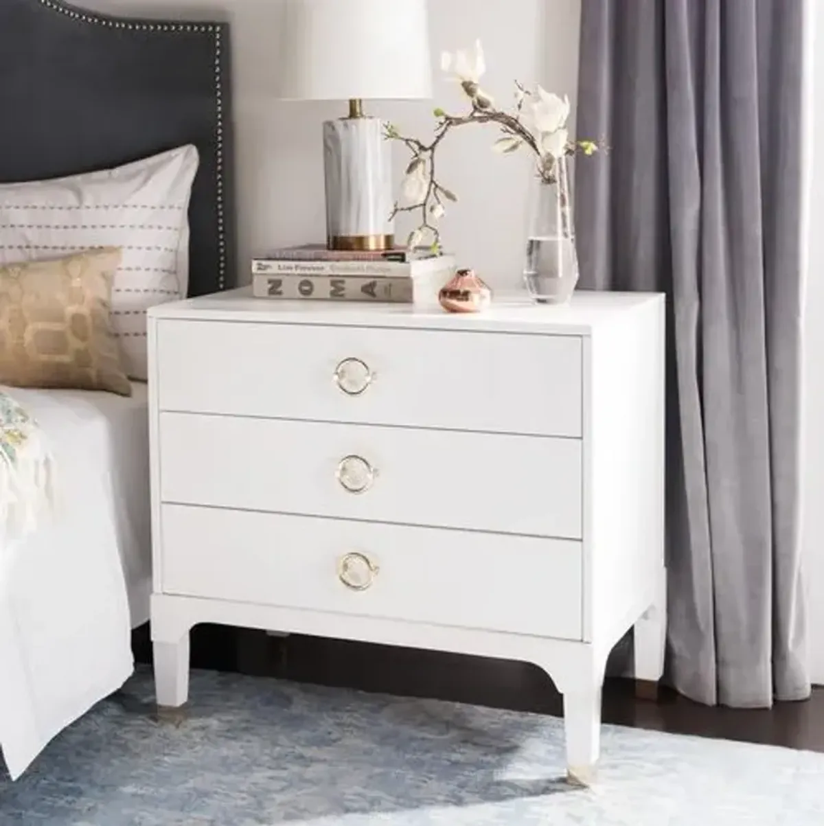 Royce Nightstand - White/Gold