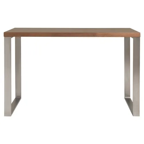 Rey Minimalist Desk - Walnut/Chrome - Brown