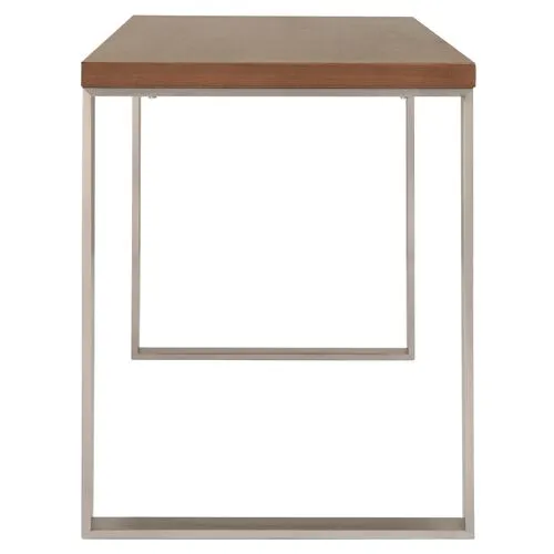 Rey Minimalist Desk - Walnut/Chrome - Brown