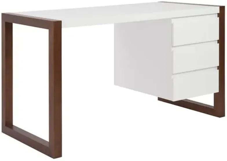 Lewis Desk - Matte White/Walnut