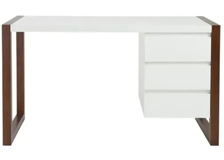 Lewis Desk - Matte White/Walnut