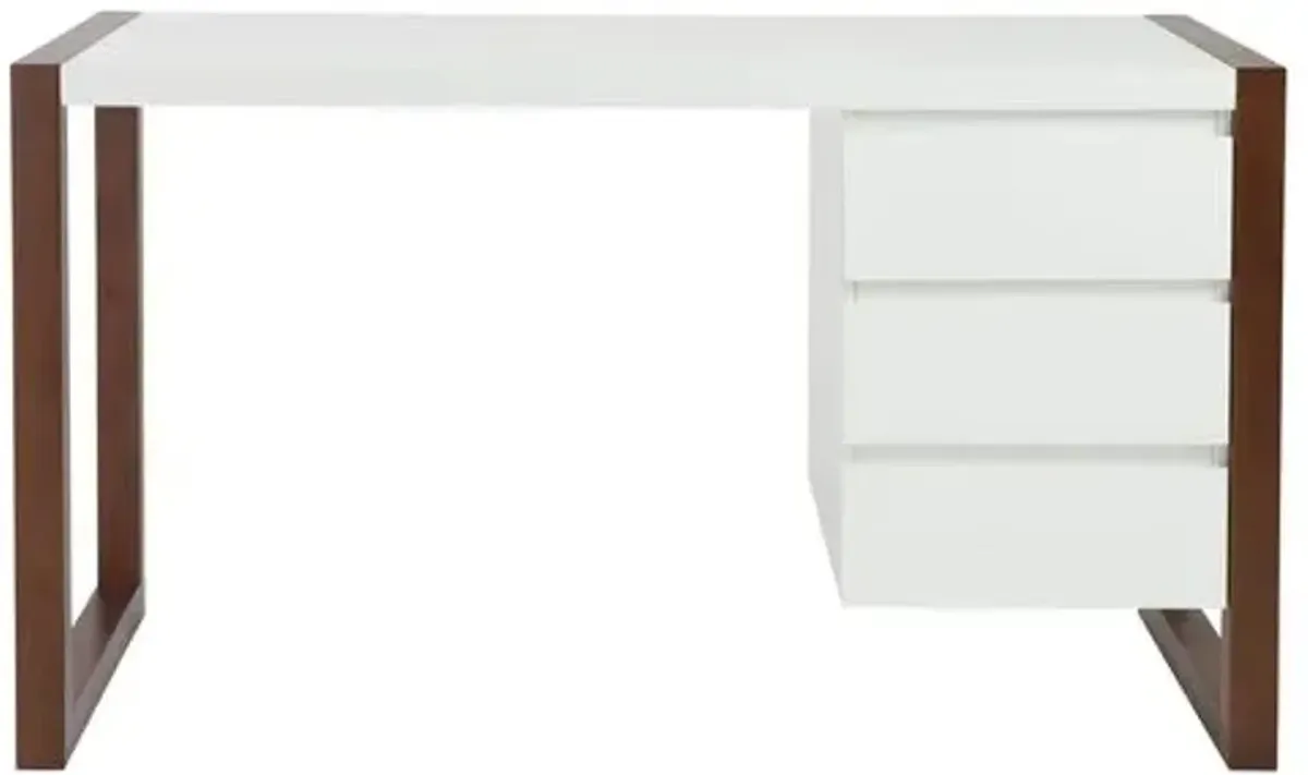 Lewis Desk - Matte White/Walnut