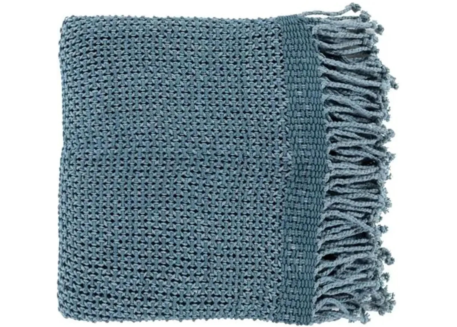 Nadia Cotton Throw - Denim - Blue, Fringed