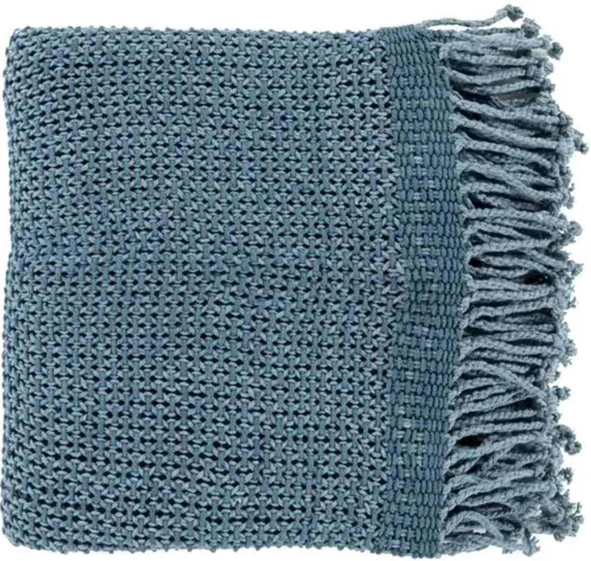 Nadia Cotton Throw - Denim - Blue, Fringed