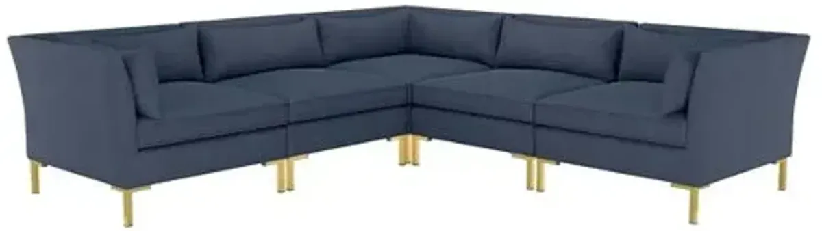 Marceau Linen L-Shaped Sectional - Handcrafted - Blue