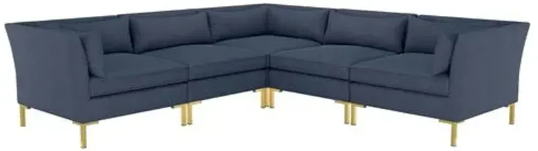 Marceau Linen L-Shaped Sectional - Handcrafted - Blue