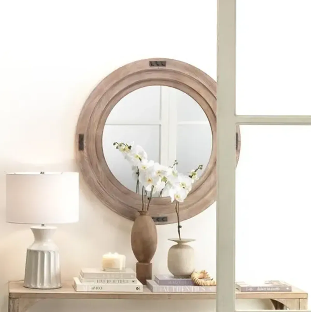 Foreman 36" Round Wall Mirror - Whitewash - Jamie Young Co.