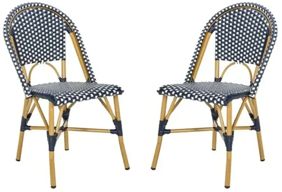 Set of 2 Odeon Stackable Outdoor Side Chairs - Navy/White - Blue