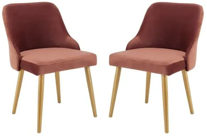 Set of 2 Andover Side Chairs - Dusty Rose Velvet - Red