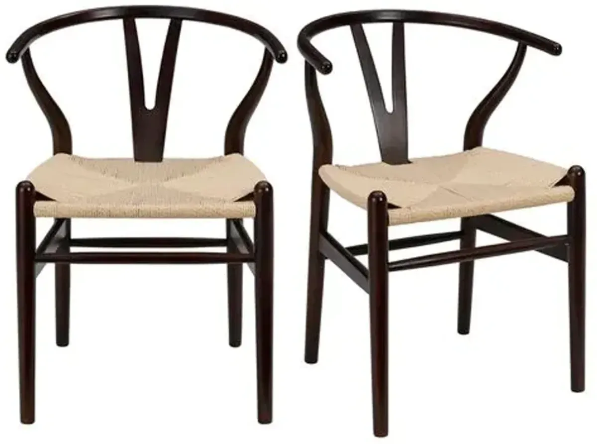 Set of 2 Nina Side Chairs - Walnut/Natural - Brown