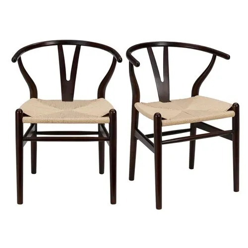 Set of 2 Nina Side Chairs - Walnut/Natural - Brown