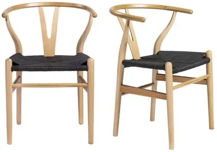 Set of 2 Nina Side Chairs - Natural/Black - Beige