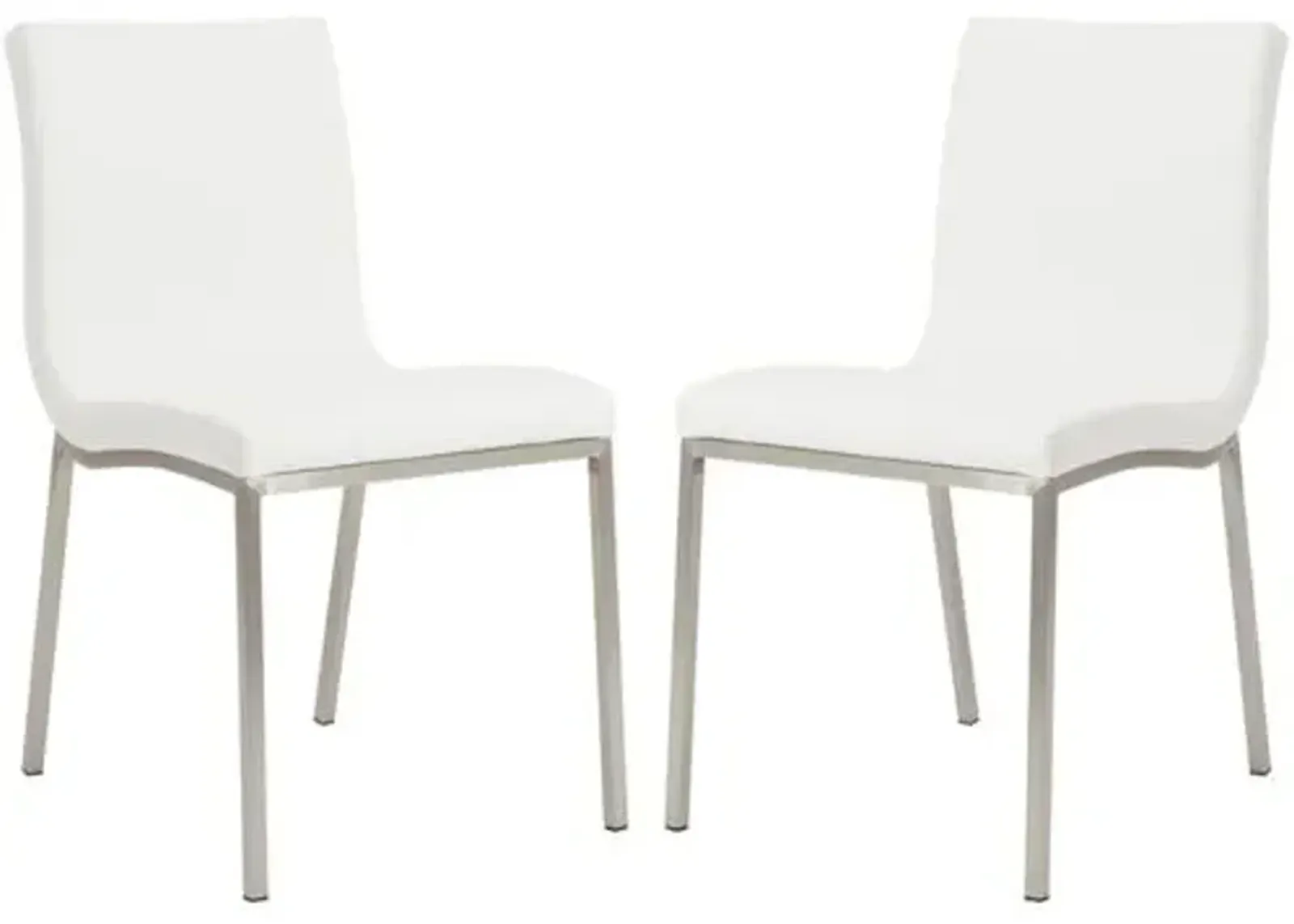 Set of 2 Mia Side Chairs - Steel/White Faux Leather