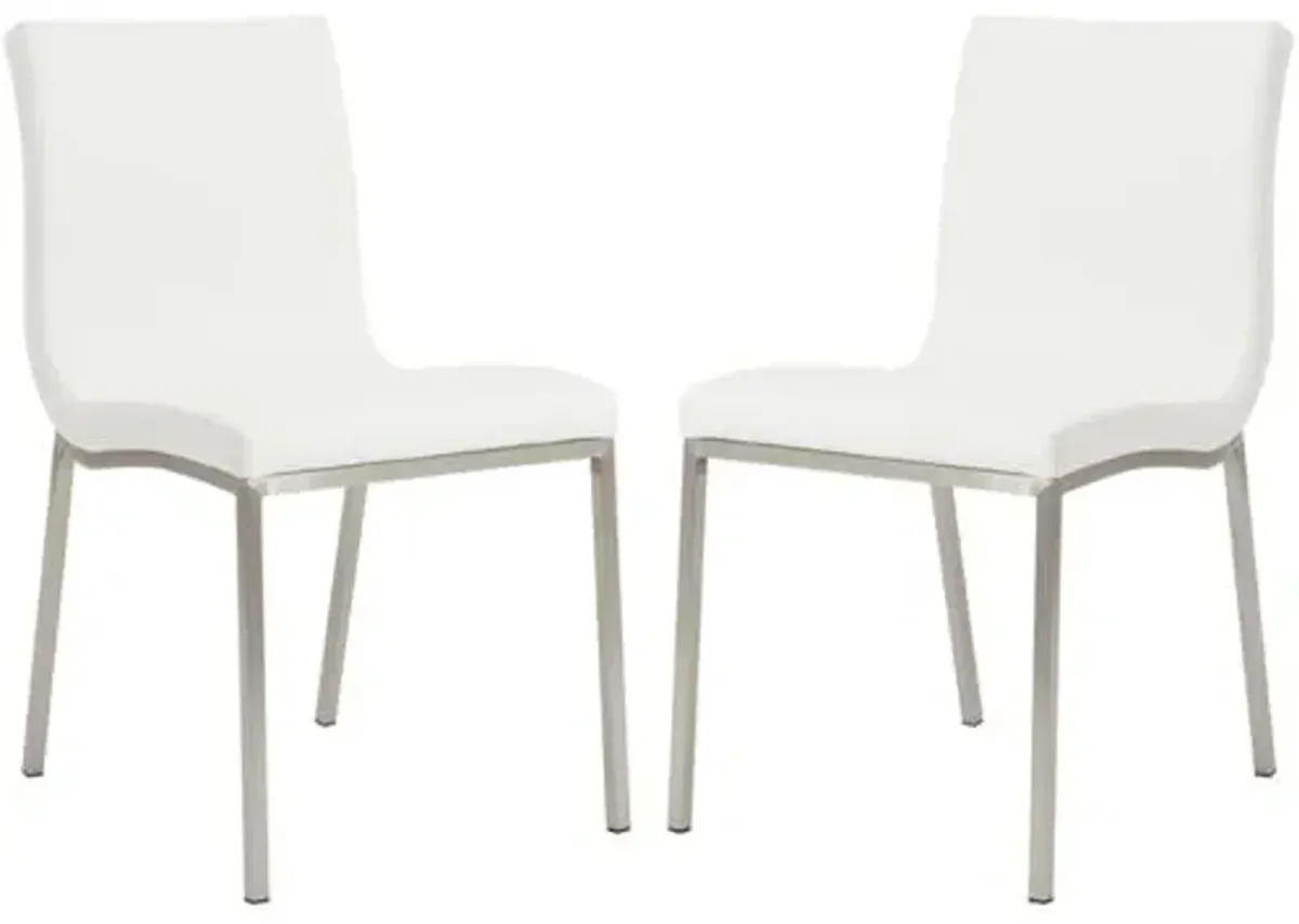 Set of 2 Mia Side Chairs - Steel/White Faux Leather