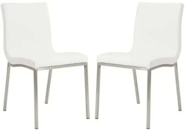 Set of 2 Mia Side Chairs - Steel/White Faux Leather