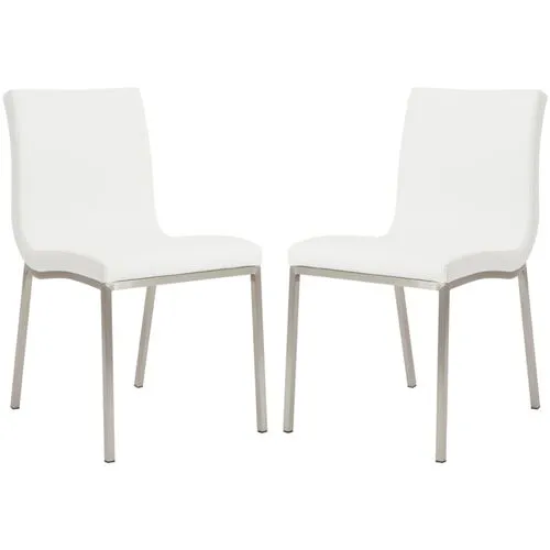 Set of 2 Mia Side Chairs - Steel/White Faux Leather