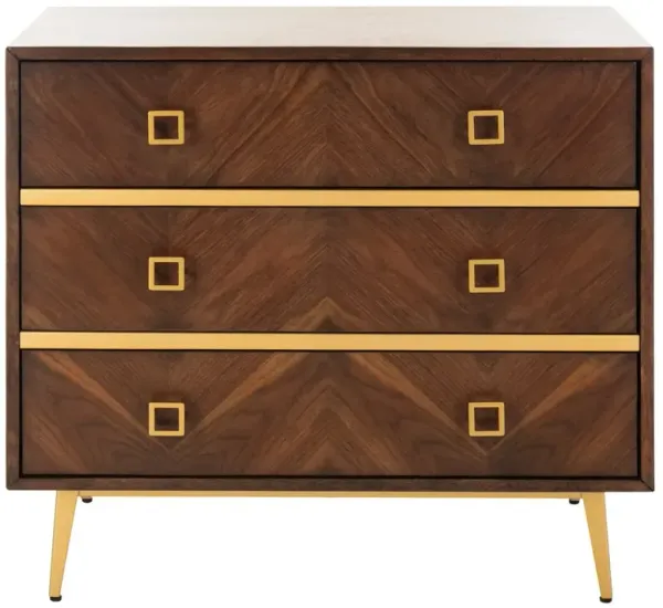 Ellis 3-Drawer Nightstand, Walnut/Gold