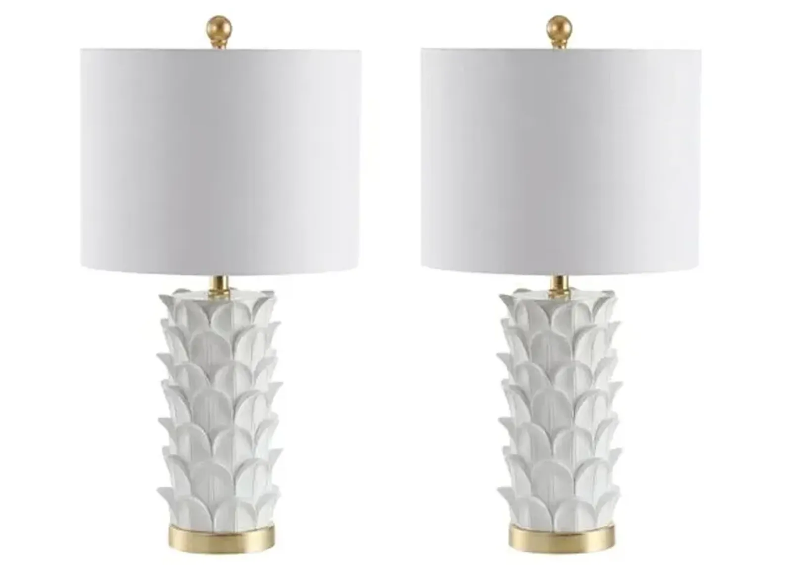 Set of 2 Violet Table Lamps - White/Gold Leaf