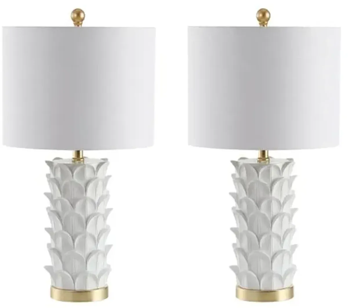 Set of 2 Violet Table Lamps - White/Gold Leaf