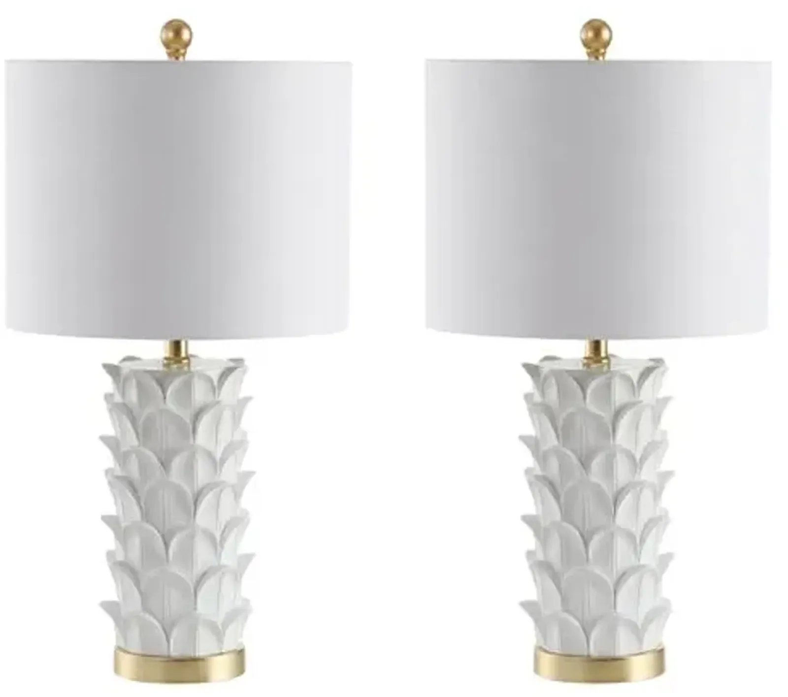 Set of 2 Violet Table Lamps - White/Gold Leaf