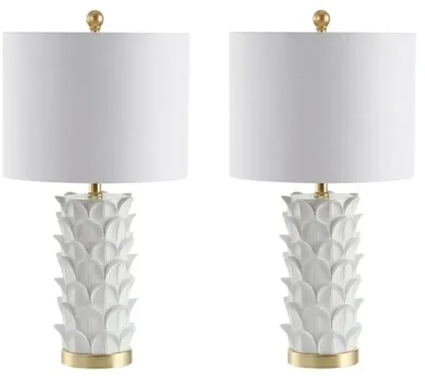 Set of 2 Violet Table Lamps - White/Gold Leaf