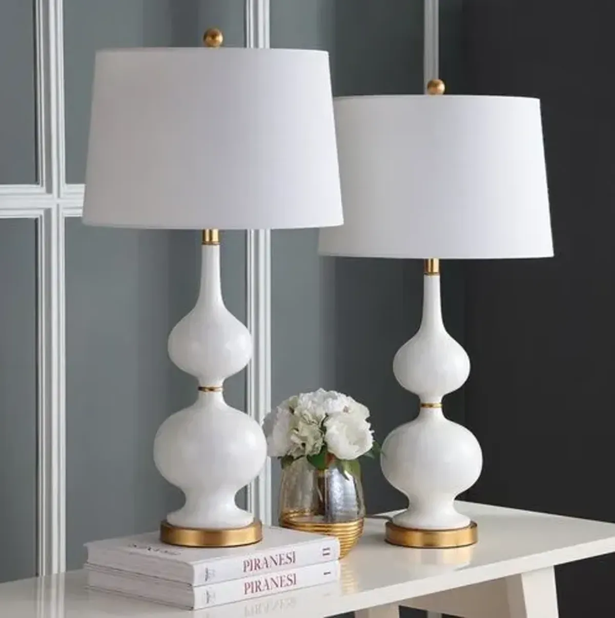 Set of 2 Grace Table Lamps - White/Gold