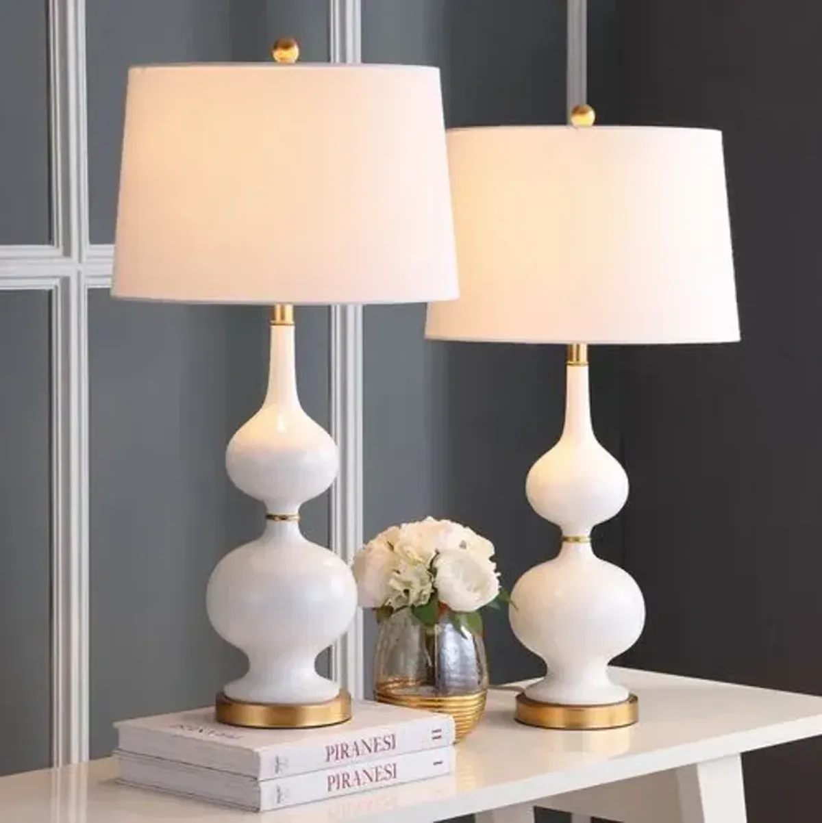 Set of 2 Grace Table Lamps - White/Gold