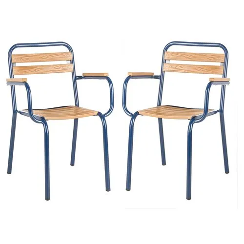 Set of 2 Rayton Stackable Chairs - Navy/Natural - Blue