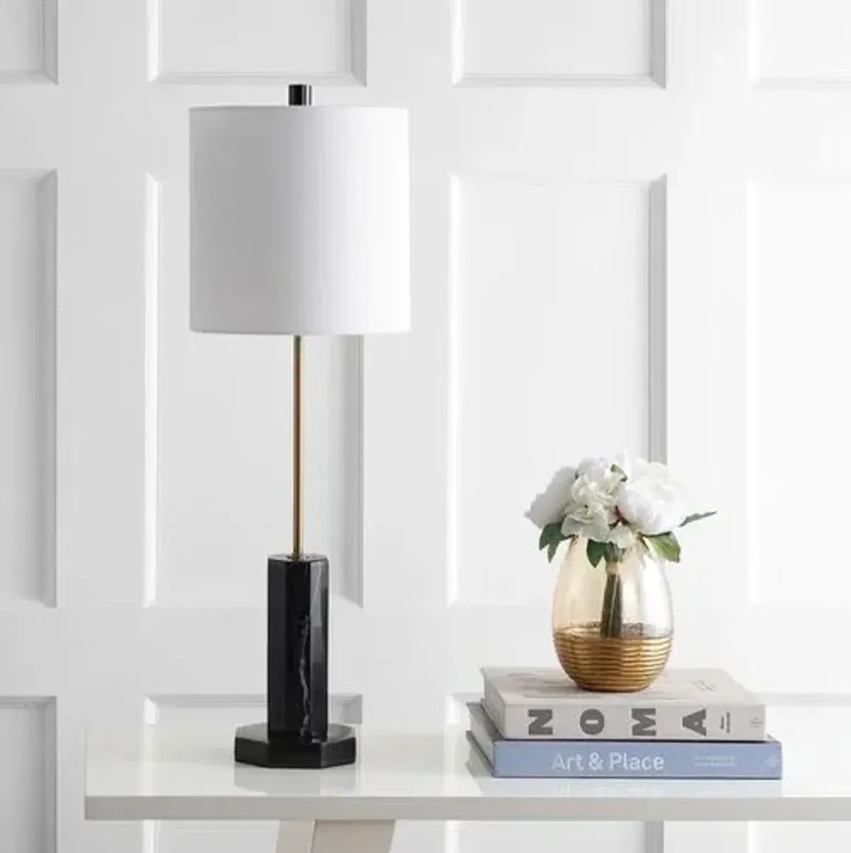 Zaia Marble Buffet Lamp - Black/Brass