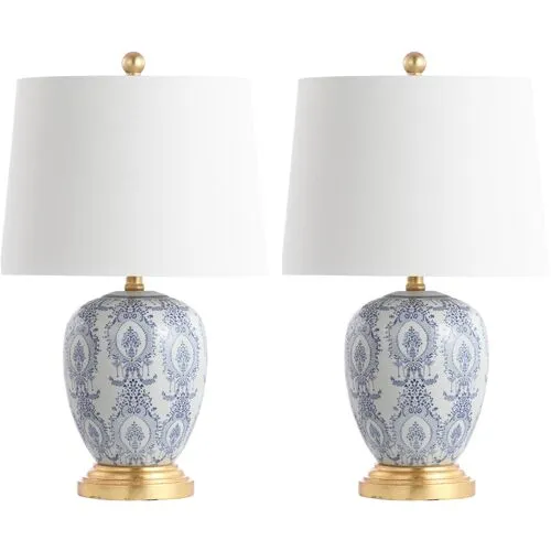 Set of 2 Kai Ceramic Table Lamps - Blue/White