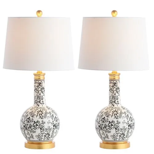 Set of 2 Abby Table Lamps - Black/White