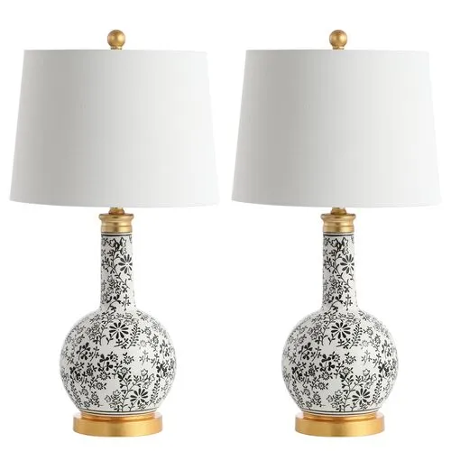 Set of 2 Abby Table Lamps - Black/White