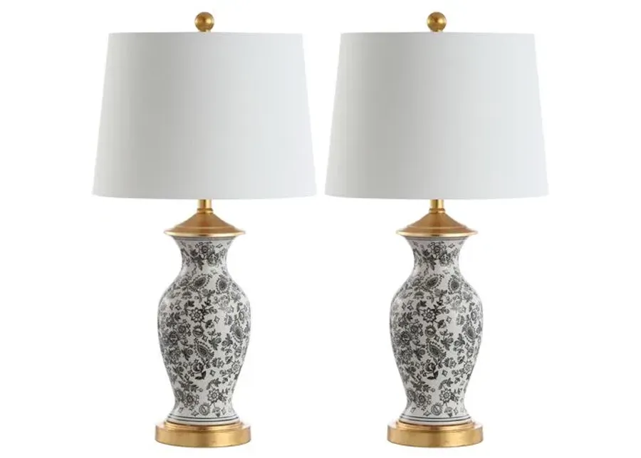 Set of 2 Kae Ceramic Table Lamps - Black/White