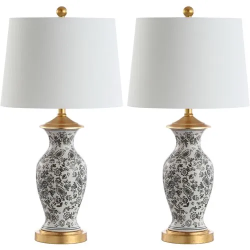 Set of 2 Kae Ceramic Table Lamps - Black/White