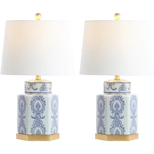 Set of 2 Bella Ceramic Table Lamps - Blue/White