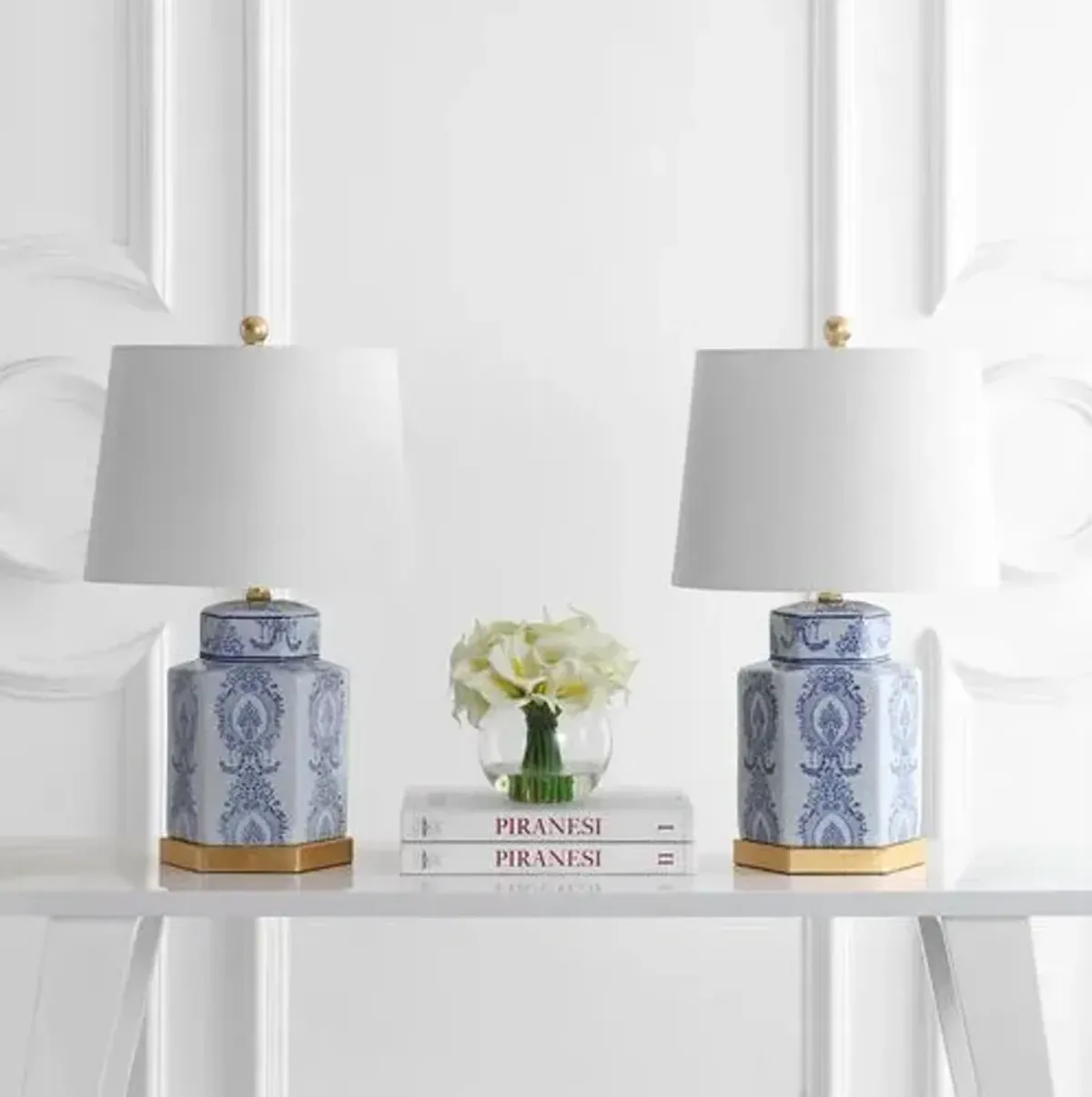 Set of 2 Bella Ceramic Table Lamps - Blue/White