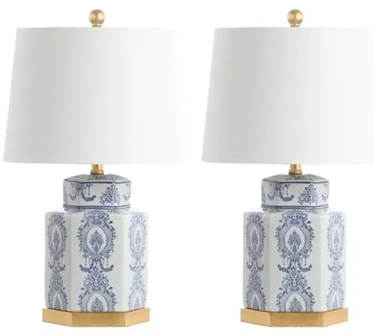 Set of 2 Bella Ceramic Table Lamps - Blue/White