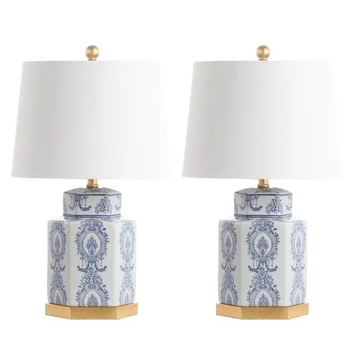 Set of 2 Bella Ceramic Table Lamps - Blue/White