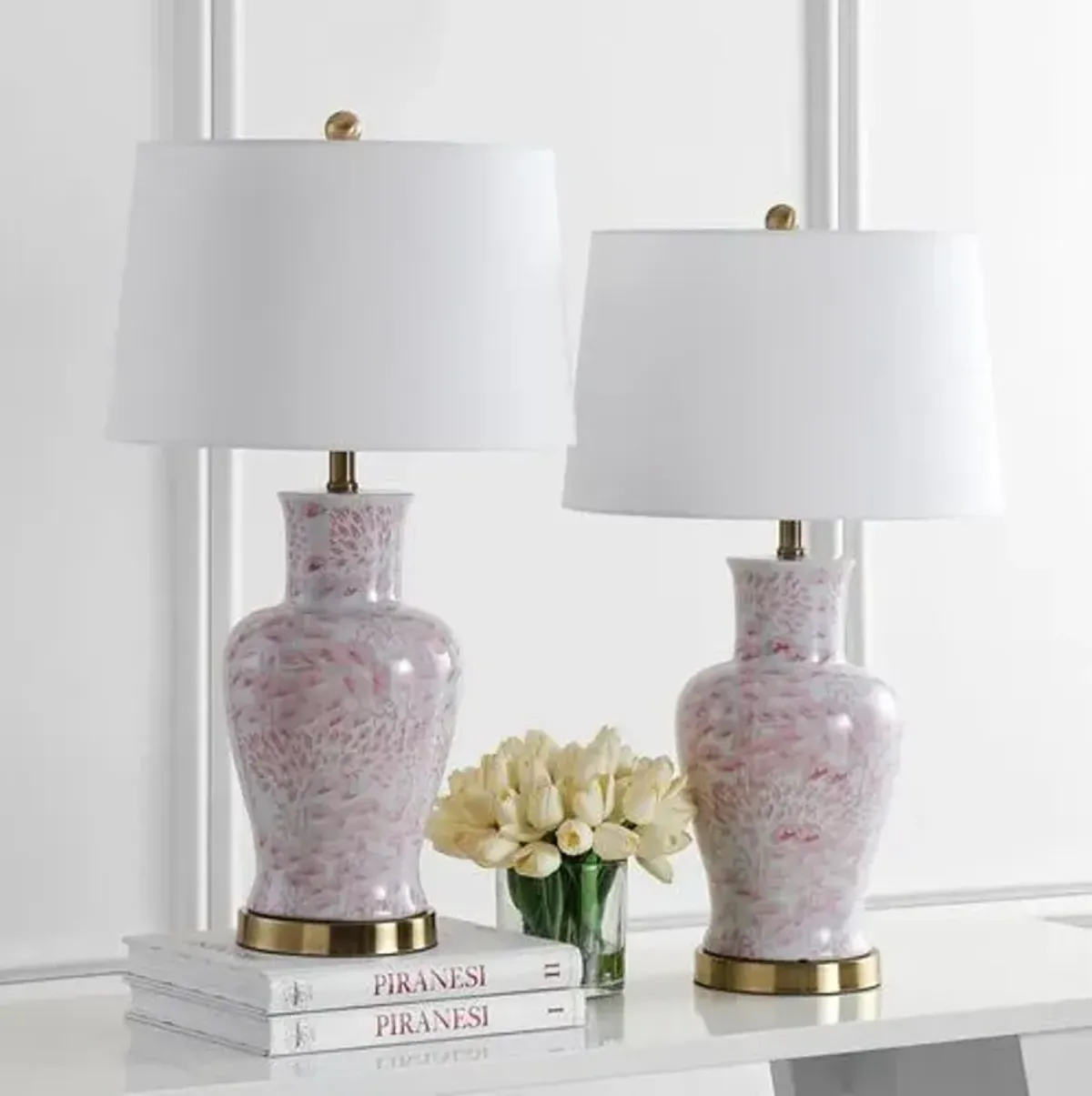 Set of 2 Babette Table Lamps - Pink/White