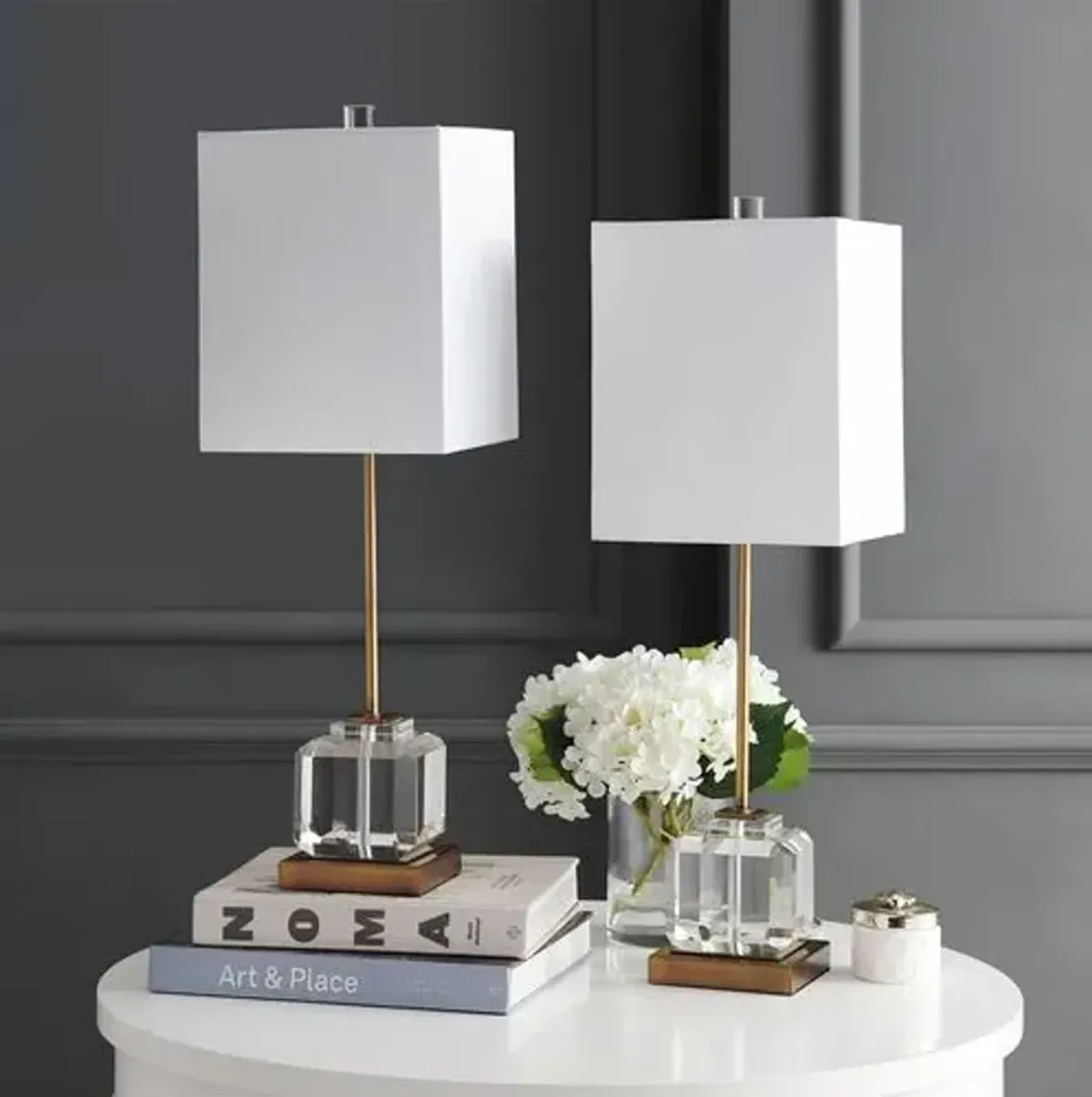 Set of 2 Jade Crystal Table Lamps - Clear/Brass Gold