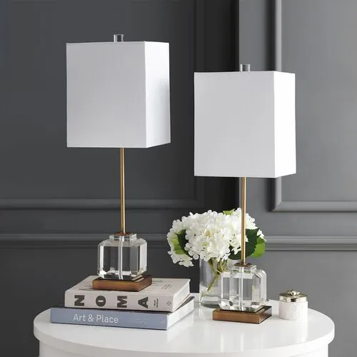 Set of 2 Jade Crystal Table Lamps - Clear/Brass Gold