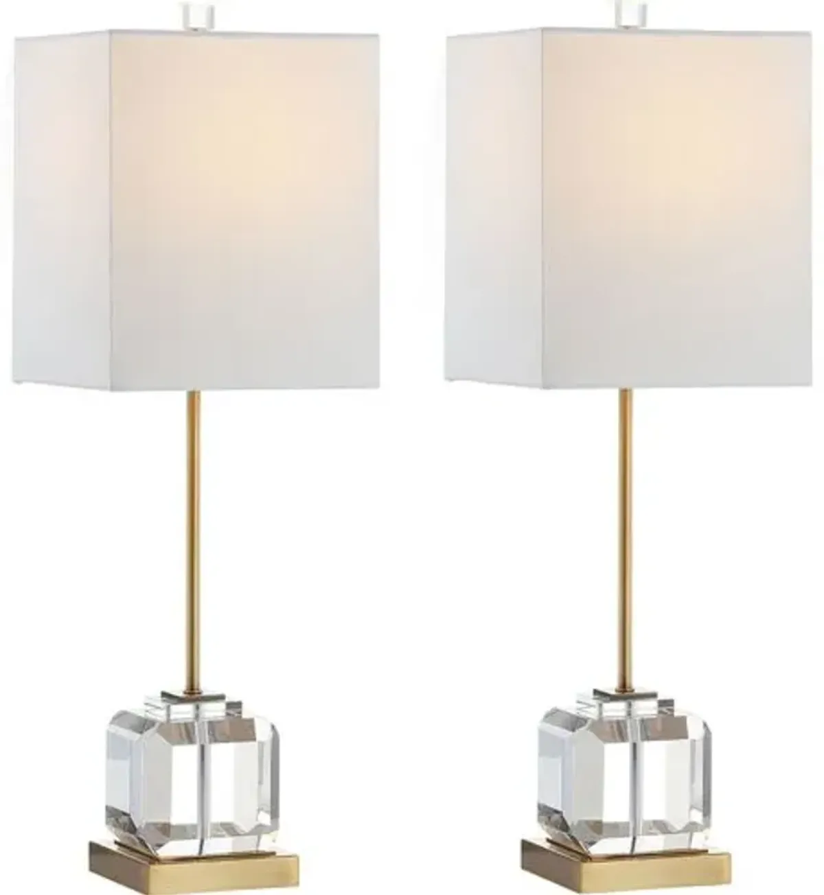 Set of 2 Jade Crystal Table Lamps - Clear/Brass Gold